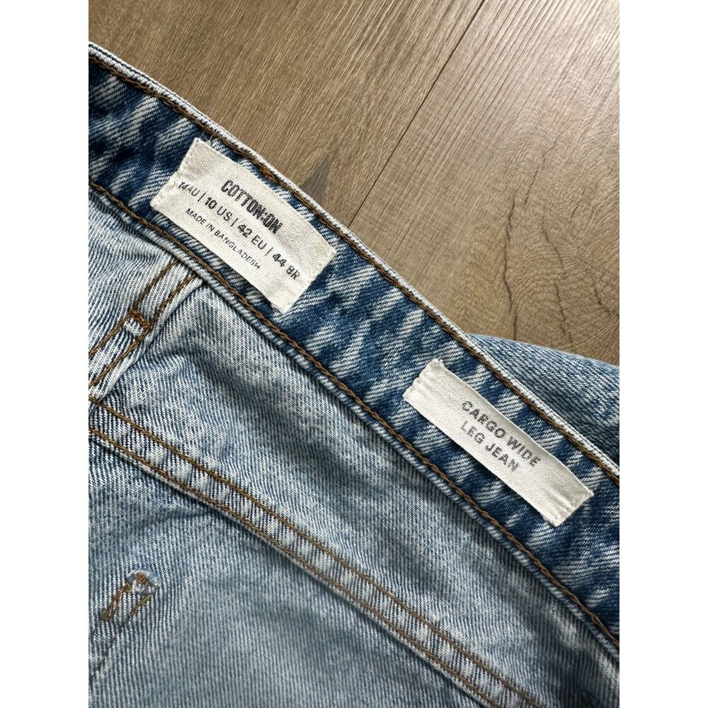 Cotton On Women's 10 US Wide Leg Cargo Stone Washed Distressed Jeans - Picture 2 of 13